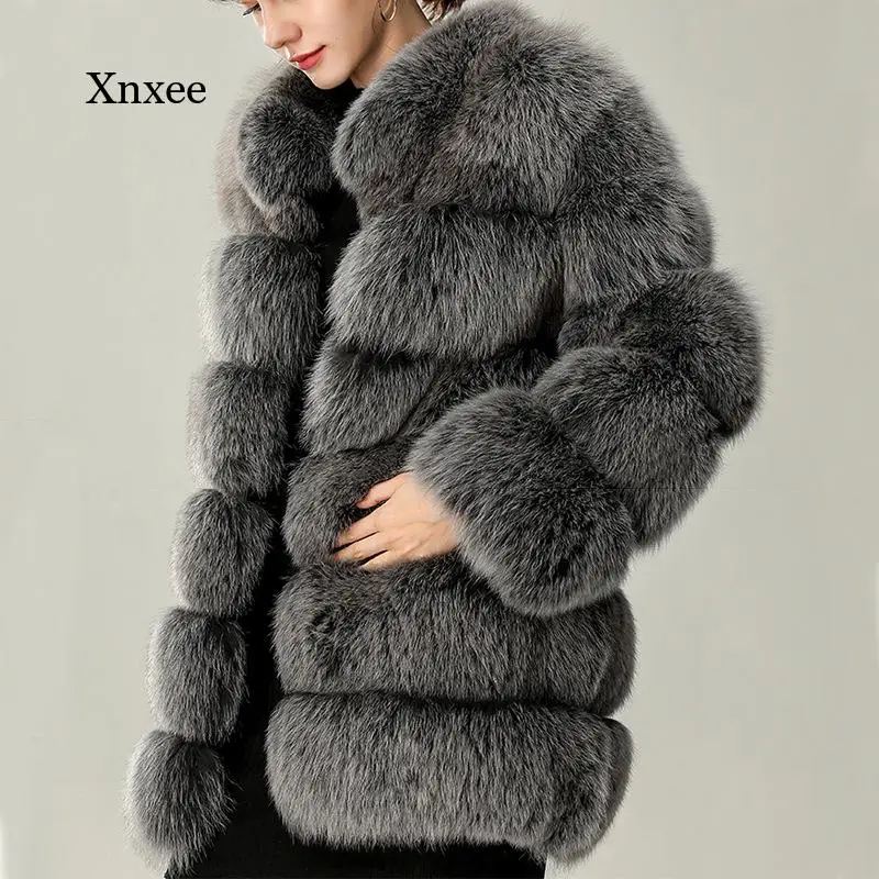 

Winter Thicken Fur Coat Classic Silver Fox Faux Long Warm Women Jacket Elegant Stand Collar Long Sleeve Casual Jackets Overcoat