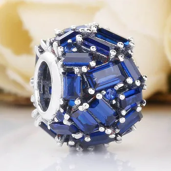 

Original Blue Chiselled Elegance With Baguette Crystal Beads Fit 925 Sterling Silver Charm Bracelet Bangle DIY Jewelry