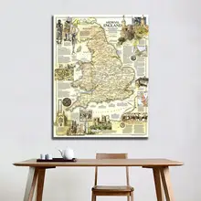 A2 Size Fine Canvas Vinyl Painting HD Printed Wall Art Map of Medieval England Roll Packaged Crease-free Map