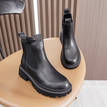 Women's Chelsea Boots Genuine Leather 2021 New Autumn Winter Fashion Women's Ankle Boots Retro Martin Boots Ladies 2