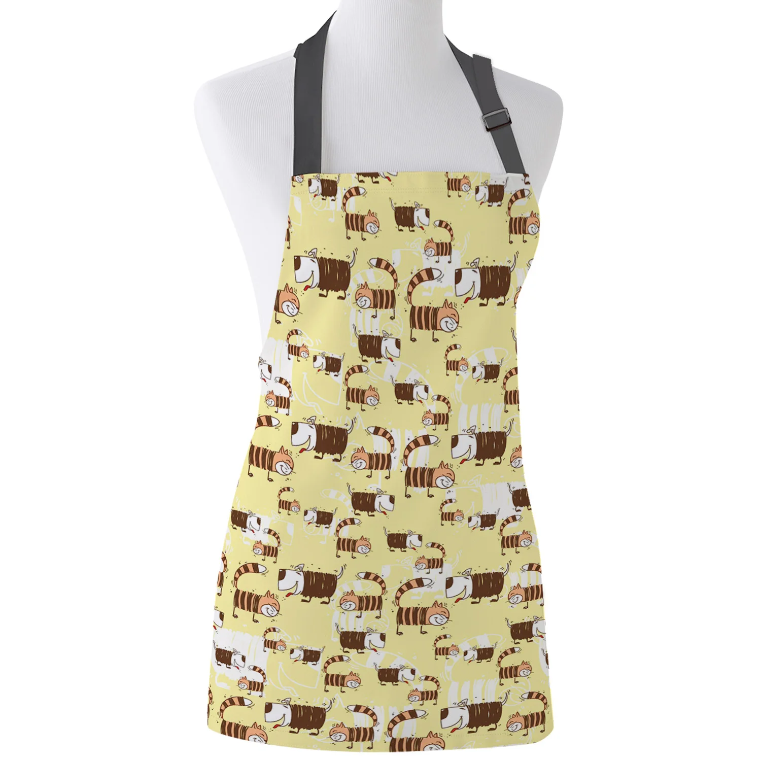 

Tophome Kitchen Apron Yellow Cartoon Cat And Dog Adjustable Sleeveless Canvas Aprons for Men Women Kids Home Cleaning Tools