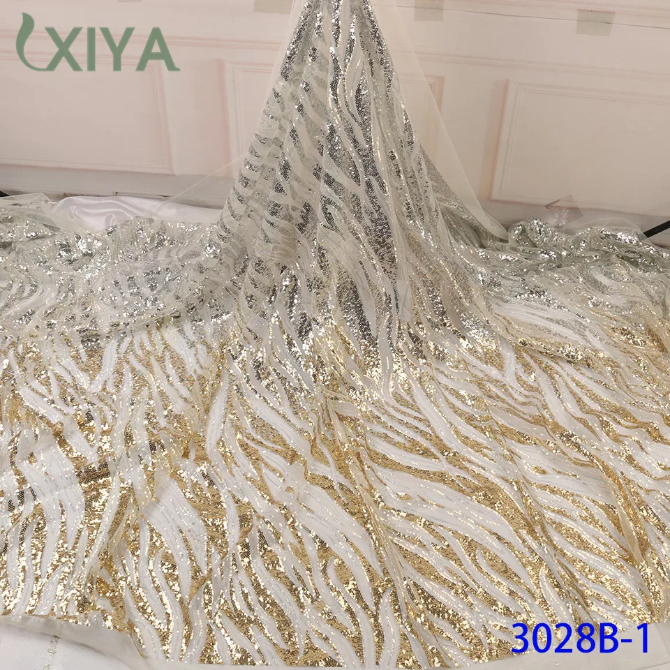 Luxury Gold Shining Sequence Fabric French Tulle Mesh Lace Fabrics High Quality Nigerian Sequins for Dress APW3028B |