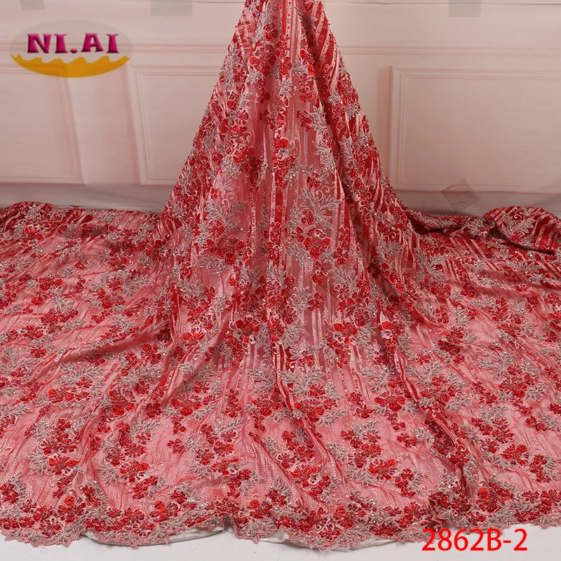 

NIAI Handmade Lace French Net Lace Fabric 2019 Latest African Lace Fabric Embroidery Mesh Tulle Beaded Lace Material XY2862B-2