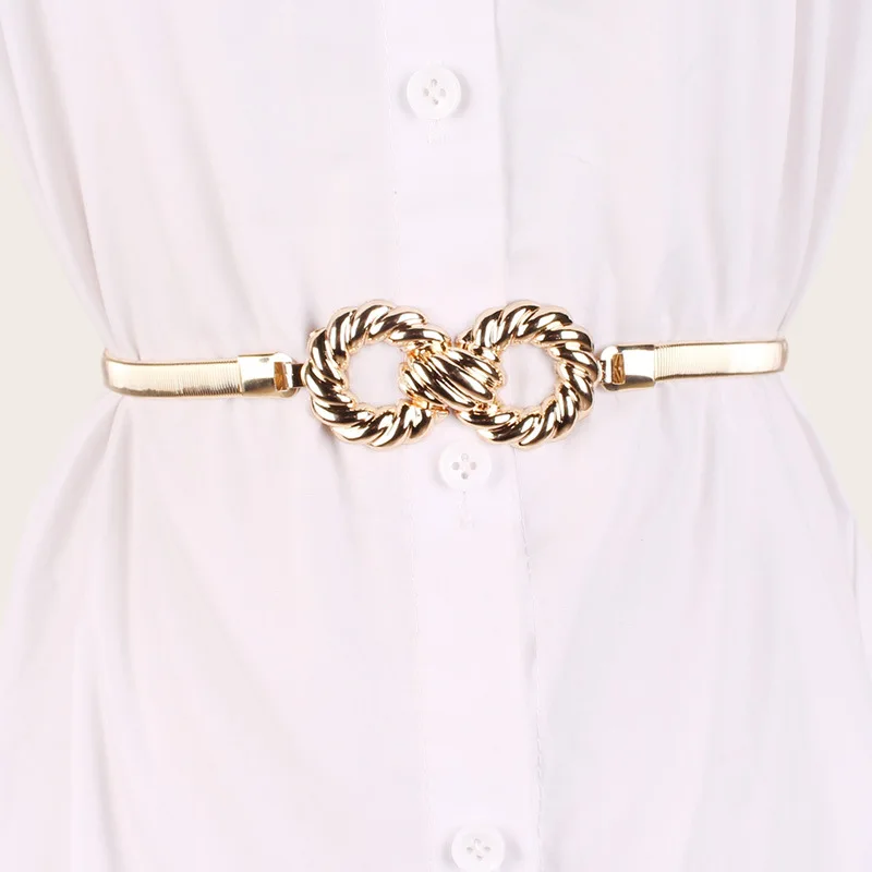 

Metal small belts for women fashion female waist chain with bow buckle vintage solid color thin belt QZ0062