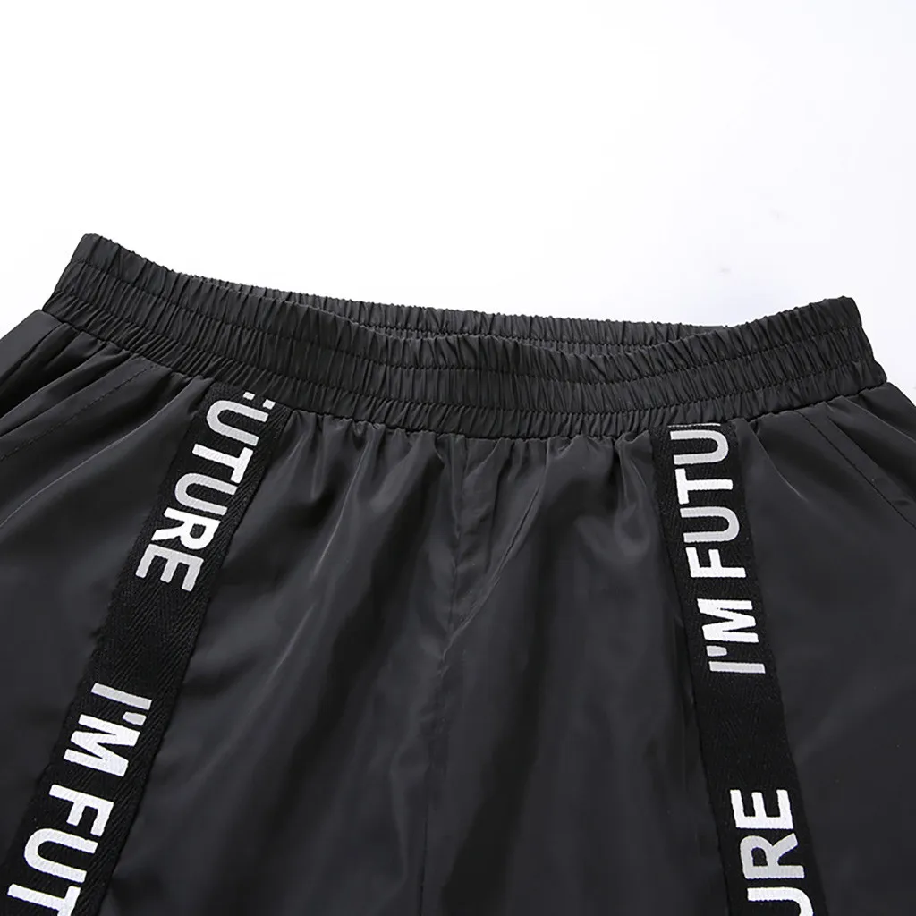 Женские повседневные Лоскутные ленты спортивные брюки с карманом женские черные с высокой талией свободные брюки для женщин для бега на открытом воздухе