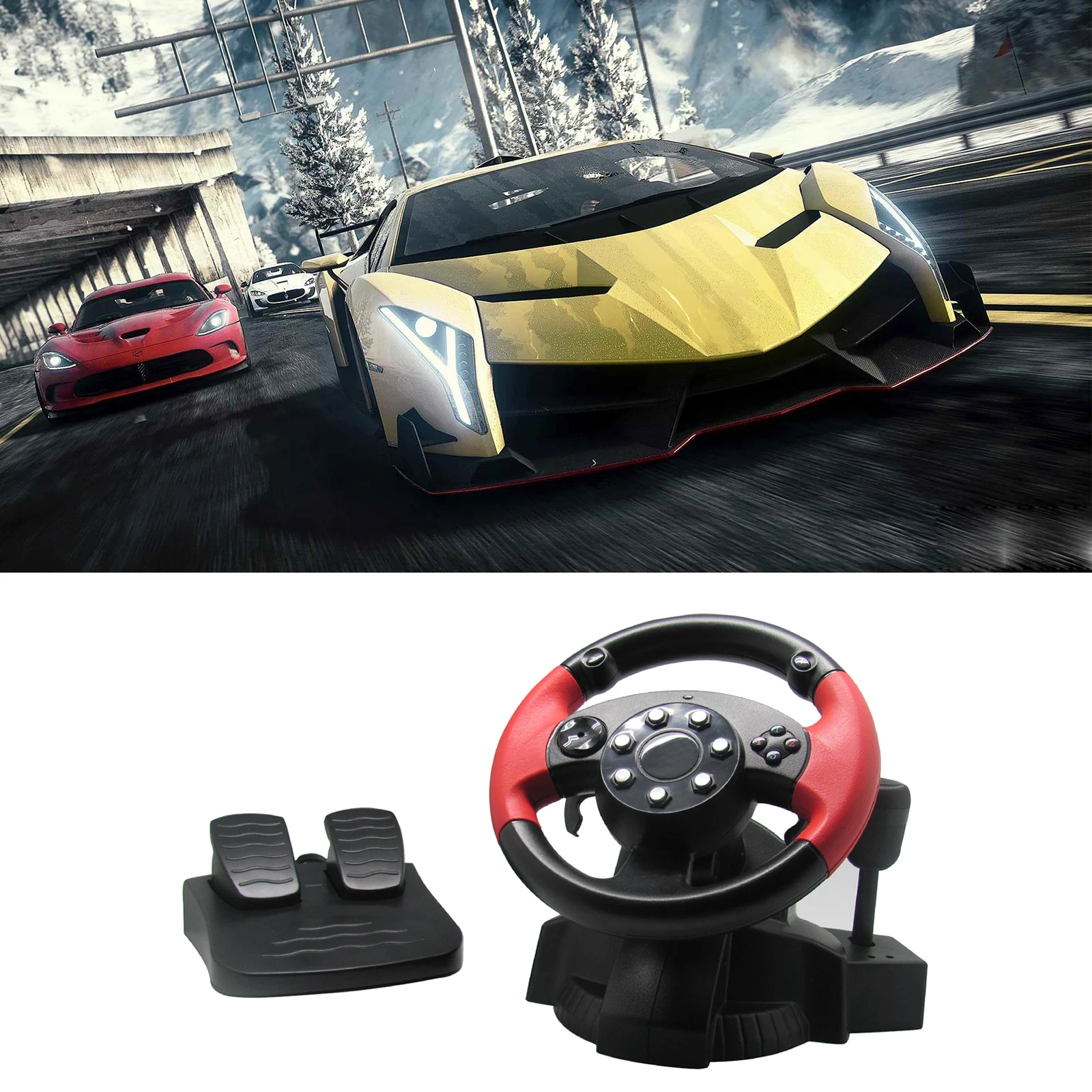 게임 레이싱 시뮬레이터 진동 PC 스티어링 휠 페달, PS3/PS2 듀얼 진동 200 ° 범용 USB 자동차 경주 스티어링 휠