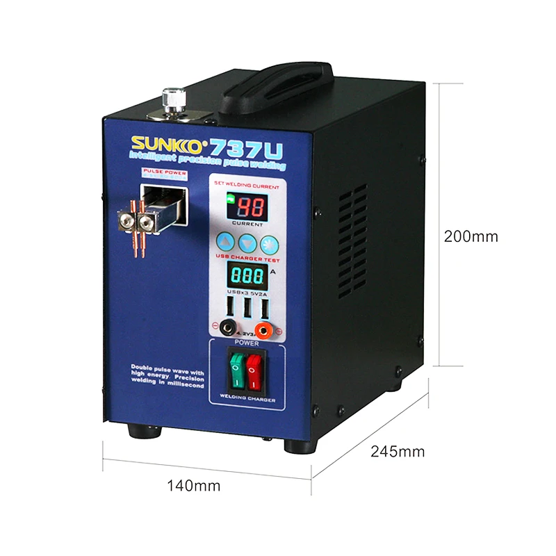 SUNKKO 737U 2.8KW Lithium Battery Spot Welding Machine Intelligent With 3pcs USB Test Port For 18650 Batteries Pack Welding 3pcs wireless battery soldering iron head 50 mm size steel for soldering iron tip with e10 interface general welding application