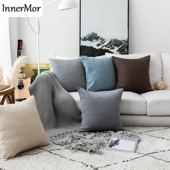 

Innermor Linen Cotton Cushion Cover Solid Pillow Case Modern simplicity Style Soft For sofa bed car seat 45x45 50x50 ready made