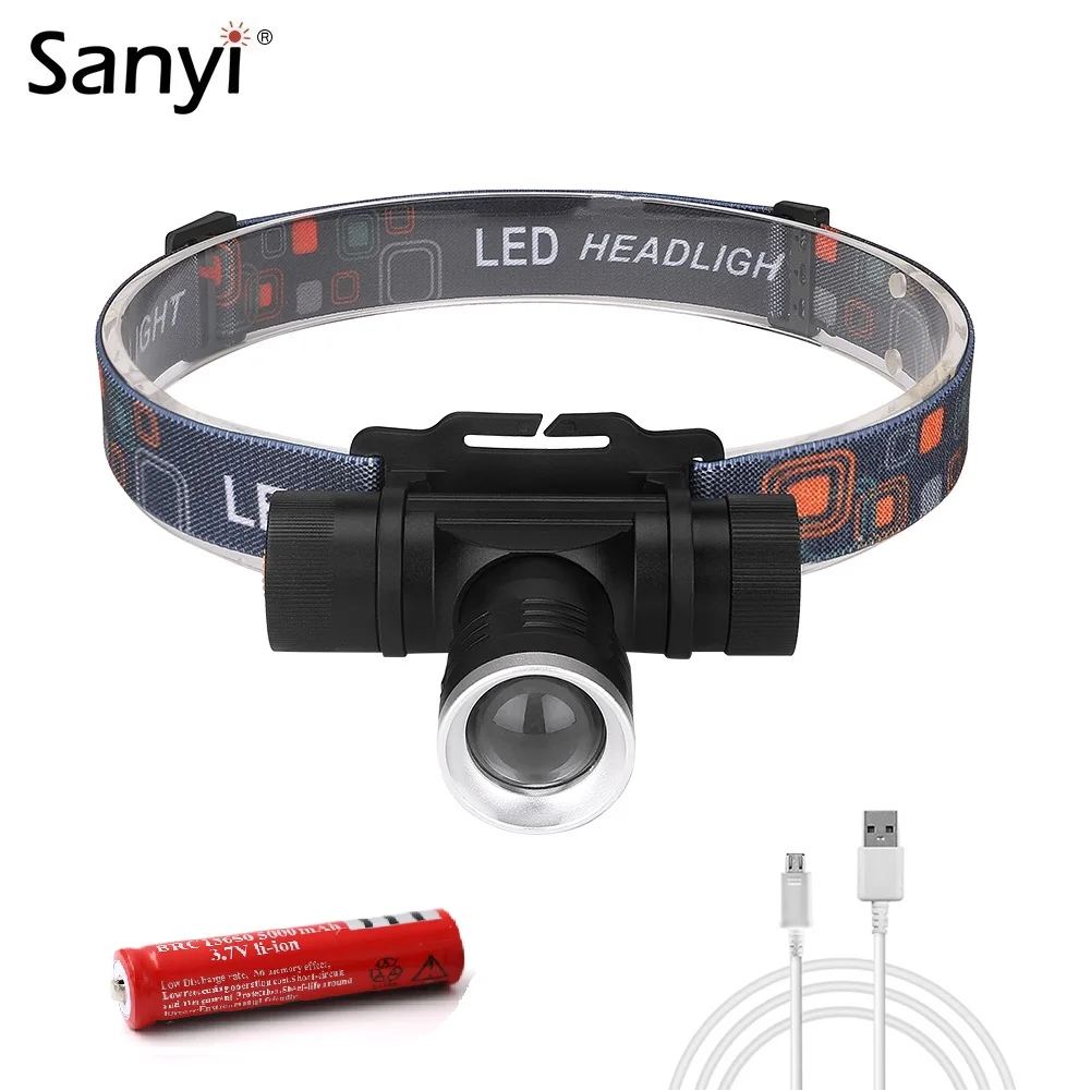 LED Headlamp XML 3 Modes Zoomable Head Torch Waterproof Flashlight USB Rechargeable 18650 Head Lamp Camping Light