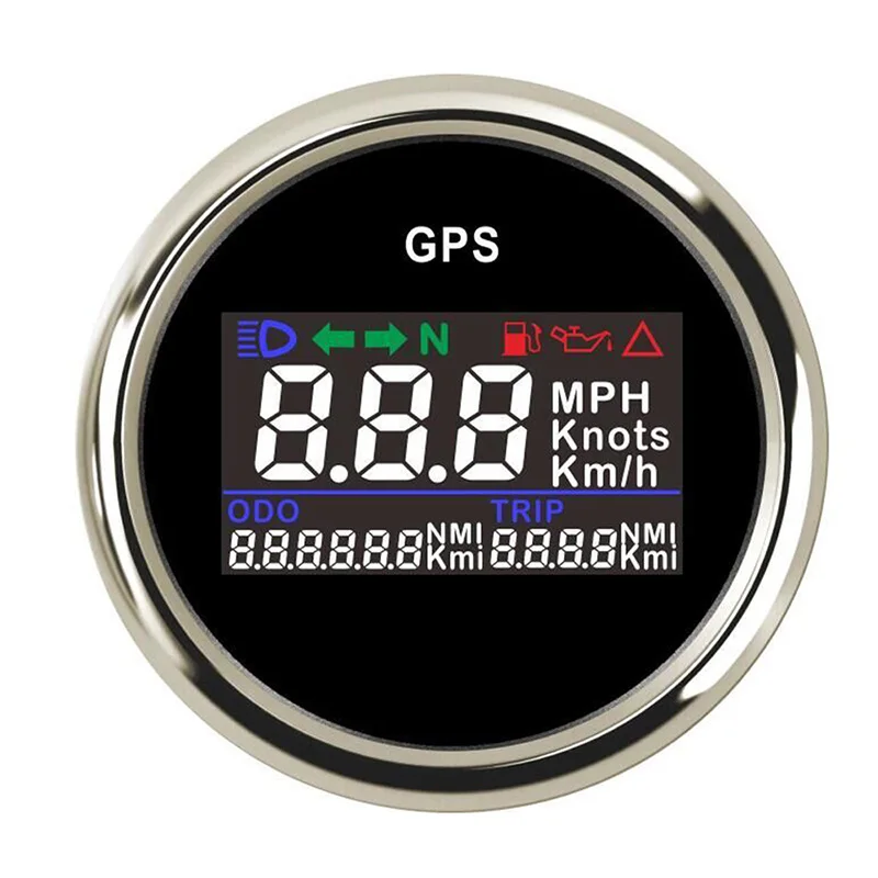 Black Silver Waterproof 52mm GPS Speedometer Gauge for Boat Car 0~999 Km/h MPH Knots LCD Digital Speedometer with Speed Sensor& GPS Antenna - Color: Black Silver