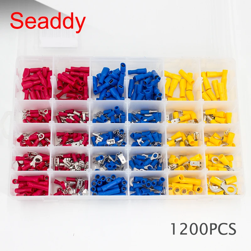 

1200pcs/Set Crimp Electrical Wire Terminals Assorted Insulated Spade Cable Connector Kit Red Blue Yellow 22-10AWG Terminators