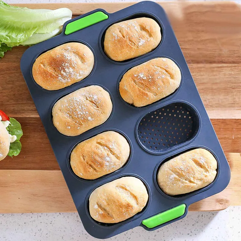 

8 Grids DIY Silicone Hamburger Good Flexibility Practical French Heat Resistant Bread Mold Baking Easy Release Home Non-stick