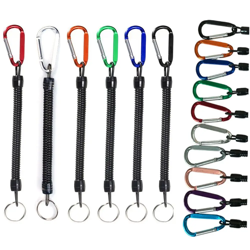 Plastic Retractable Tether Spring Elastic Rope Camping Carabiner Anti-lost Phone Keychain Portable Fishing Lanyards