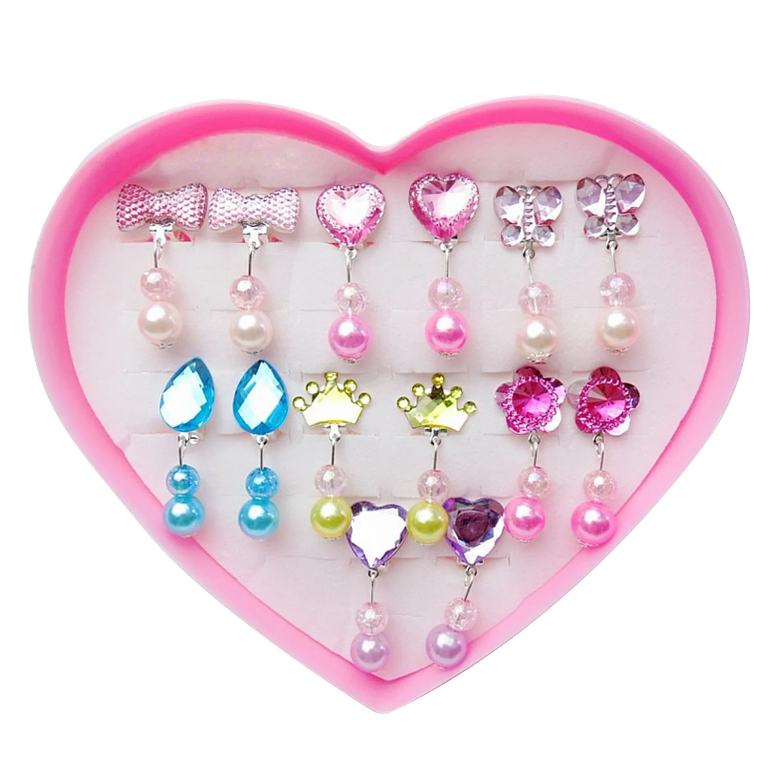 Kids Beauty Toys Cute Crystal Style Earrings Clip on Set for Childrens Dress-up Cosmetic Accessories Girls Princess Cosmetic Toy