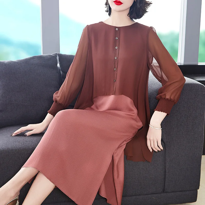

silk dresses women natural 2020 spring summer flesh chiffon casual sexy dress elegant loose plus size high quality fashion