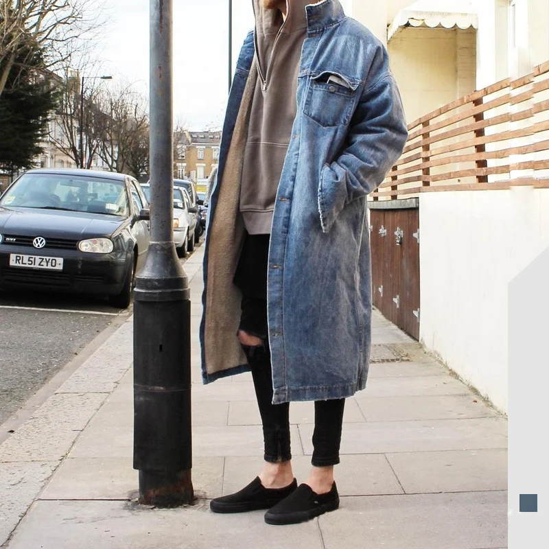 2KG! Winter Fleece Long Denim Jacket Men Warm Stand Collar Thick Man Coats Jeans Jacket Mens Streetwear Windbreaker 2KG! Winter Fleece Long Denim Jacket Men Warm Stand Collar Thick Man Coats Jeans Jacket Mens Streetwear Windbreaker