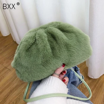 

[BXX] Faux Fur Small Crossbody Bags For Women 2020 Winter Soft Warm Shoulder Handbags Women's Travel Branded Trending Bag HO702