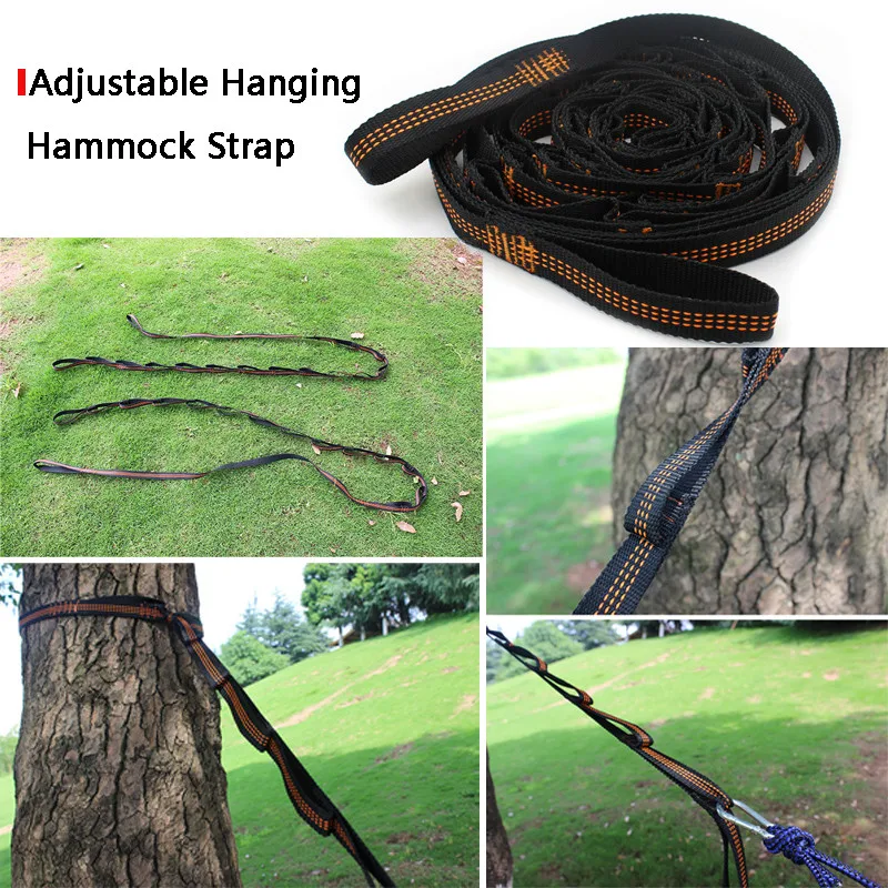 

Outdoor Hammock Tied Rope Special Tied Tree Straps High Load-bearing Ribbon Slings Set Knot 2.8m14 Ring Orange Blue White