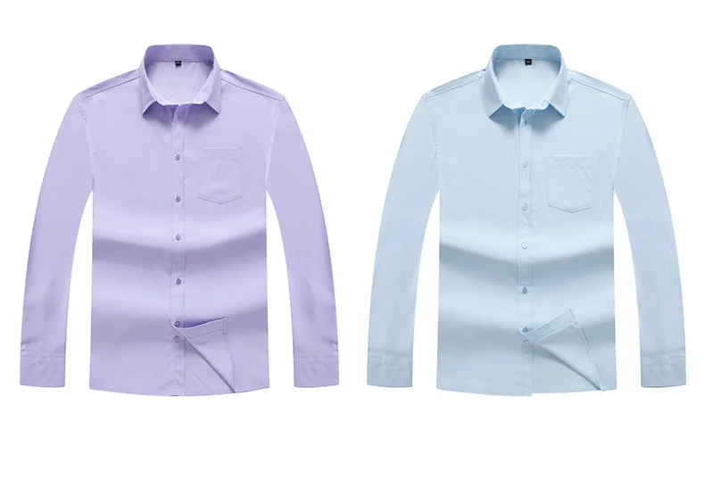 10XL 8XL 6XL весенние Формальные рубашки с длинными рукавами для мужчин, однотонные тонкие базовые деловые рубашки с воротником под горло
