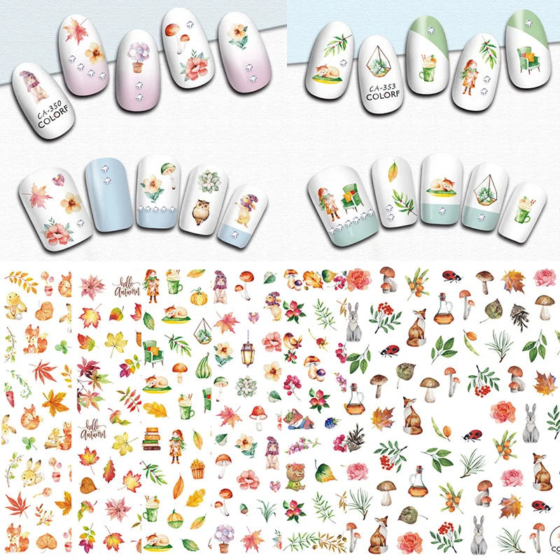 

1 Sheet 3D Nail Art Stickers Autumn Theme Colorful Maple Leaves Nail Transfer Decal for Nails DIY Beauty Design Decorations