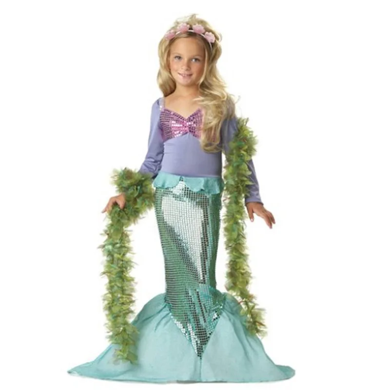 Girls The Little Mermaid Ariele Princess Dress Children Christmas Carnival Birthday Party Costume Kids Fancy Clothes and Wig | Детская