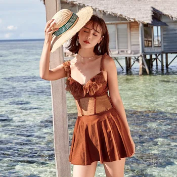 

Swimwear Women One Piece May Female Beach Swimsuit Plus Size 1 Korean Leaf Swimsuits With Skirt Style Solid Polyester Sierra