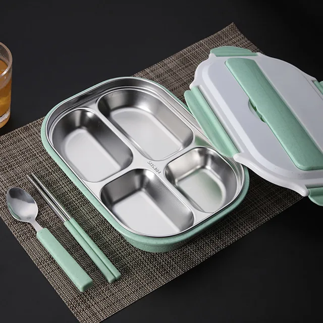 Для ланча бэнто коробка Tiffin 304 нержавеющая сталь 4 сетки термоизоляционный для продуктов портативный ланчбокс для детей пикника офиса работника школы - Цвет: green