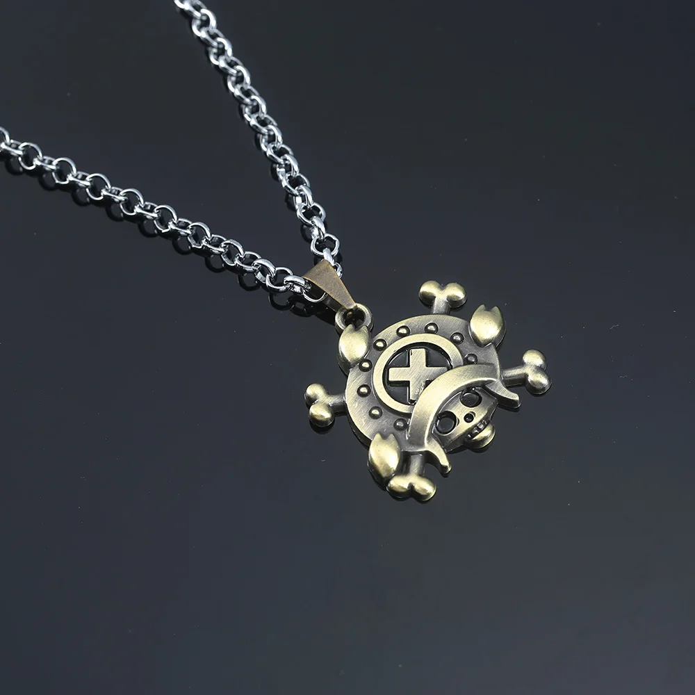 Anime One Piece Metal Necklace Luffy Ace Pirate Skull Hat Pendant Chain Choker Man Cartoon Necklaces Charm Jewelry Collar Gift