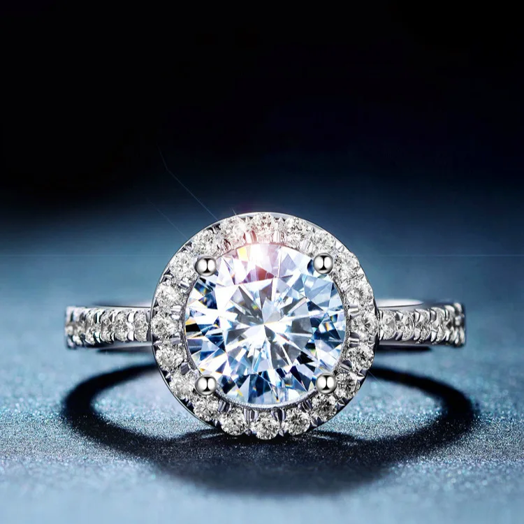 Круглое серебряное кольцо с муассанитом 1ct D VVS роскошное женское