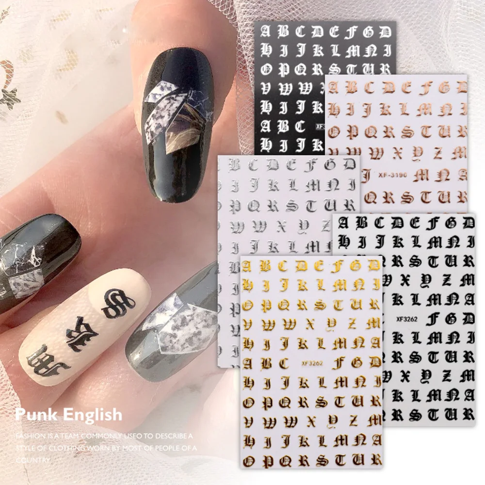 

Nail Decoration Stickers For Nails Rose Gold Letter Punk English Decal Sticker Art For Manicure Back Glue
