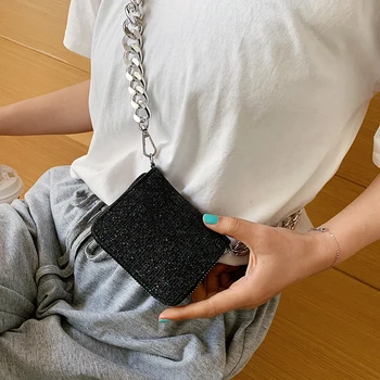 

For Women 2020 Zipper Shoulder Handbags Super MINI Shiny Crossbody Bags Female Travel Purses Lady Thick Chain Chest Bags bolsa