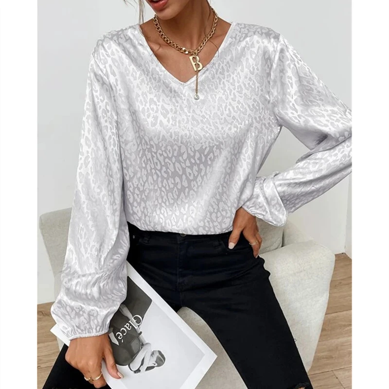 

Женская Повседневная рубашка с леопардовым принтом, Свободная шифоновая блузка в европейском стиле для отдыха, весна-осень 2022