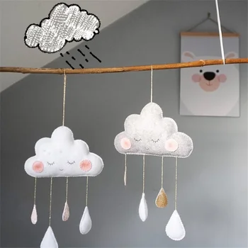 

Cloud Felt Raindrop Hoom Hanging Ornament Pendant Decorative Ins Nordic Children Decor Cloud Rain Kids Wall Decor Baby Girl Room