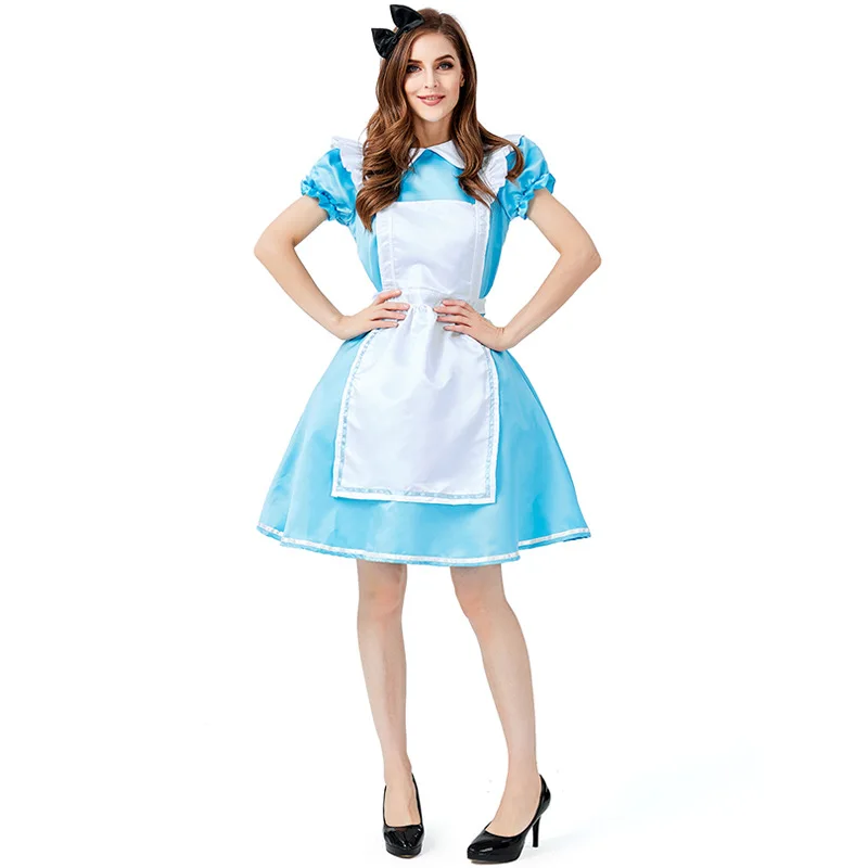 Ladies Alice Costume Sexy Lolita French Wench Halloween Blue Hen Party Maid Outfit | Тематическая одежда и униформа