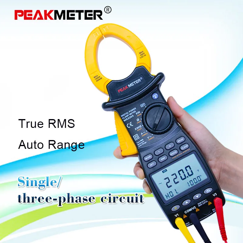 PEAKMETER цифровой токометр MS2203 MS2205 однофазный/3 фазный измеритель мощности True RMS 4