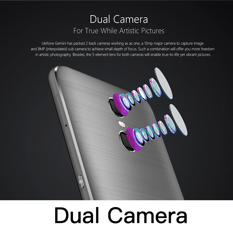 Ulefone Gemini Оригинальный телефон Двойная камера 13.0MP+5.0MP Мобильный 5.5 дюймов FHD MTK6737T Quad