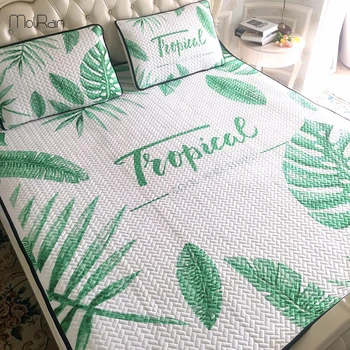 

3pcs Silk Air Conditioning Bedspread Soft Mat Foldable Ice Silk Washing Bedspread Leaves Sheet Single Double Bedcover Summer