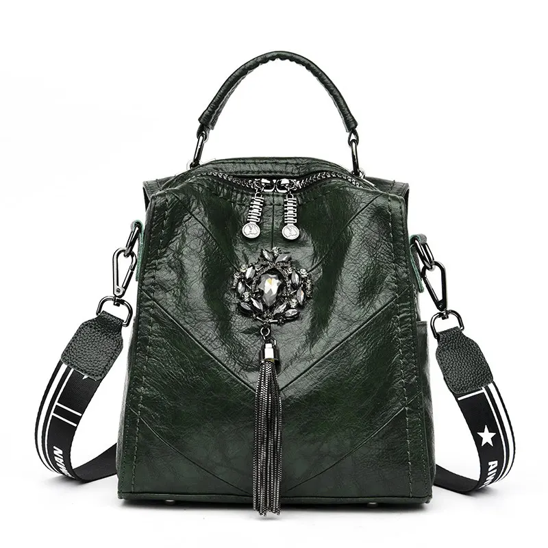 Модный рюкзак с кисточками, женский рюкзак для путешествий, Роскошный дизайнерский рюкзак для девочек, mochila feminina, многофункциональный рюкзак, Sac a Dos - Цвет: Green