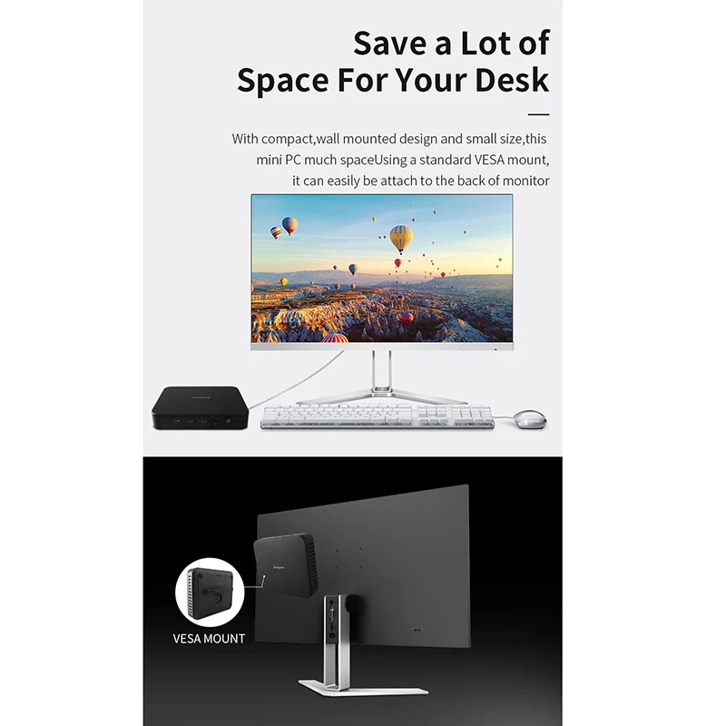Перемычка Ezbox N4 Mini Pc, Gemini Lake N4100 4 Гб ОЗУ 64 Гб ПЗУ 2,4 г/5 ГГц WIFI Windows 10 Мини ПК Поддержка Hdmi/Vga