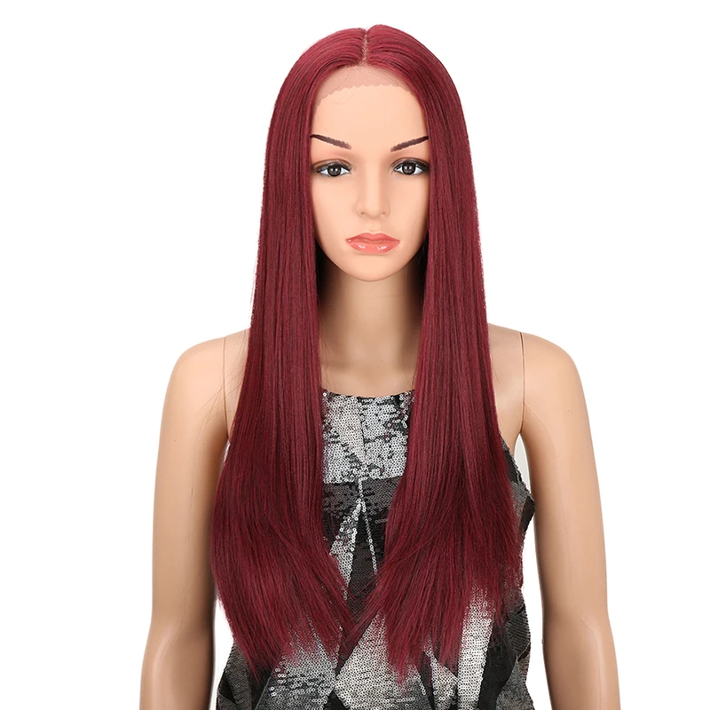 Волшебные волосы высокотемпературные волоконные волосы для женщин Омбре, с темными корнями в красный цвет, ручная вязка, прямой тип, синтетические волосы на фронте