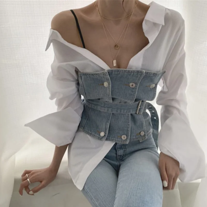 Женский комплект из двух предметов свободная рубашка в полоску с отложным