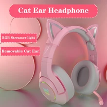 New Arrival LED Cat Ear Gaming Headphones Pink Headset 7.1 Stereo Sound Removable Cat Ear Wired Gaming Headsets With Mic