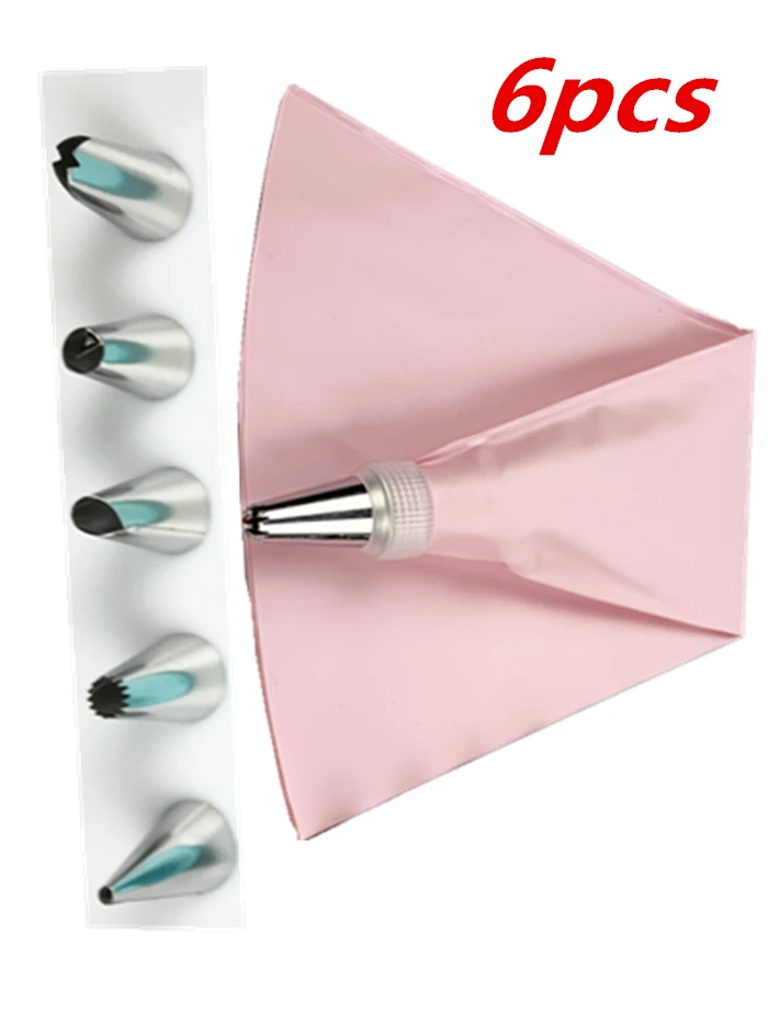 6PCS-pink 16 шт./компл. силиконовый кондитерский мешок советы Кухня DIY обледенение трубопроводов крем многоразовый кондитерский сумки+ 16 Насадка Набор торта украшения инструменты - Цвет: 6PCS-pink