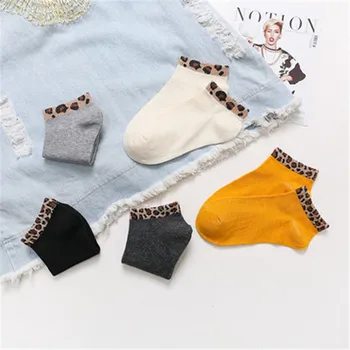 

Spring and summer new socks children net red leopard pattern lady ship socks cotton personality shallow mouth