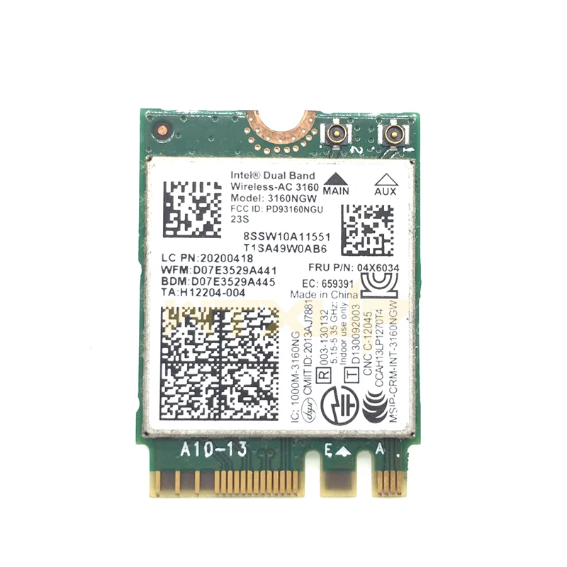 vasketøj Fremme jord Dual Band Wireless-ac For Intel 3160ngw 3160ac 802.11a/b/g/n/ac + Bt 4.0  Wifi Card For Lenovo Y40 Y50 E10-30 Series,fru 04x6034 - Network Cards -  AliExpress