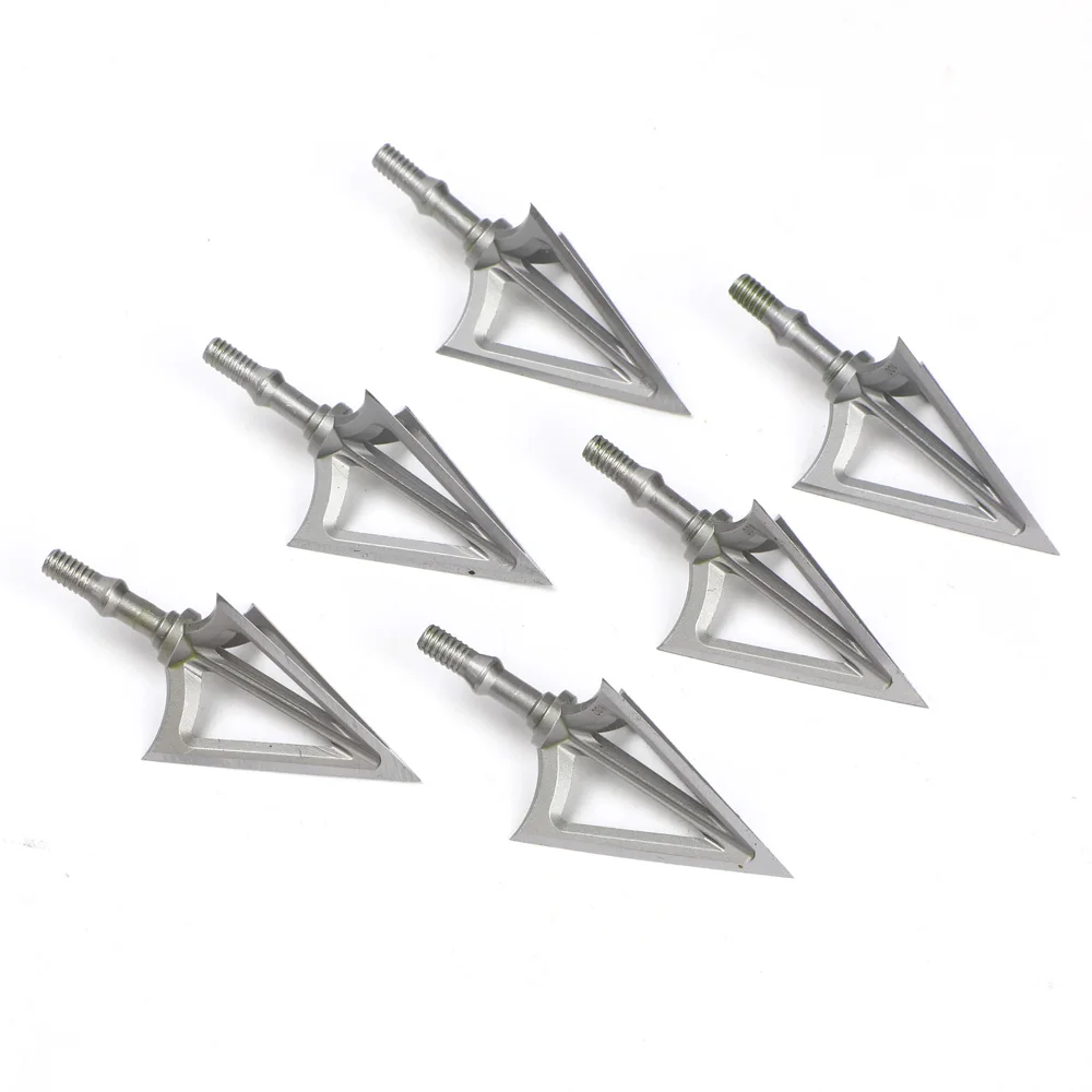 6PCS Hunting Broadheads 100 Grain Stainless Steel 3-Blade Integral Forming Tips 