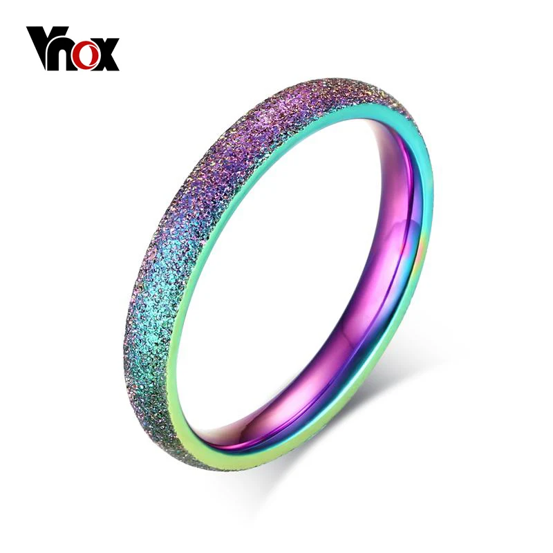 Vnox женские Кольца 3 мм Нержавеющая сталь взрыв песка отделка Радуга Цвет