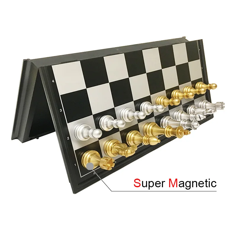 Wooden Chess Table Game with Silver Golden Chess Pieces Plastic Travel Set 25/32/36 CM Folding Chessboard Children Gift