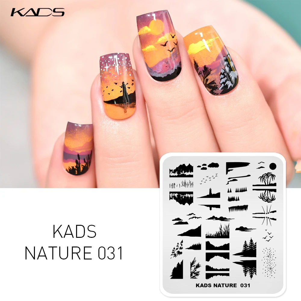 Nail Art печати пластины для стемпинга горный картина по номерам "Закат на реке" изображение трафарет для печатей для ногтей Красота дизайн Нержавеющая сталь трафарет для ногтей Инструменты