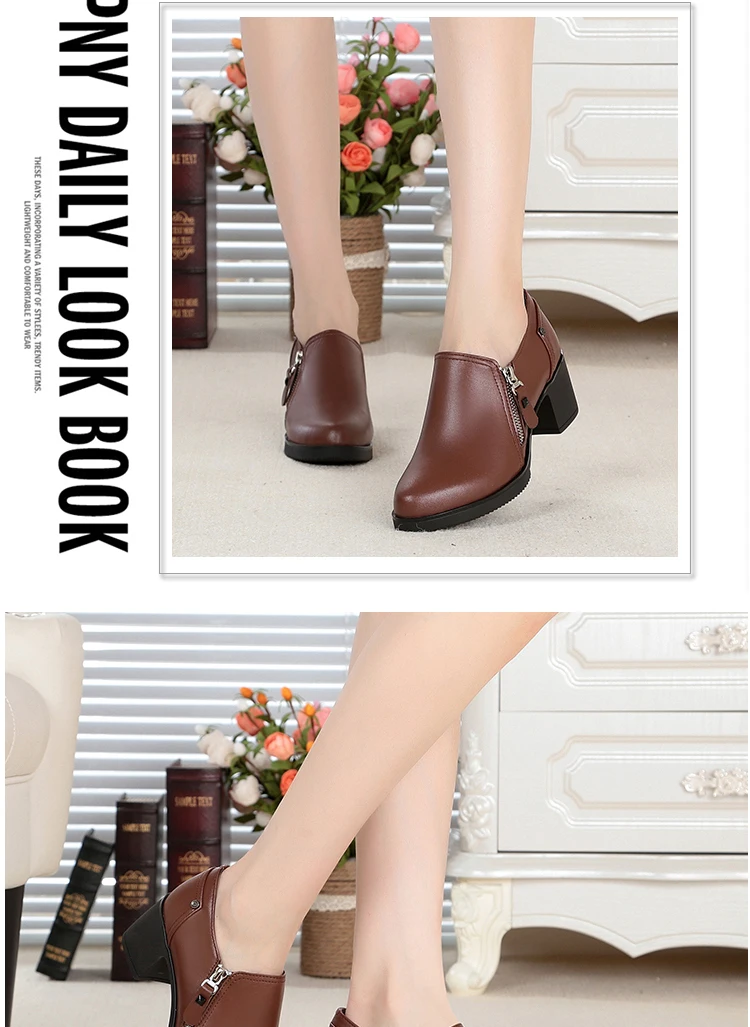 Женская обувь из водонепроницаемого материала; женские тонкие туфли из натуральной кожи на высоком каблуке; модная женская повседневная обувь высокого качества; ботинки